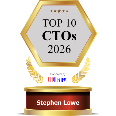 CIOReview Top 10 CTOs 2026 award badge honoring Stephen Lowe